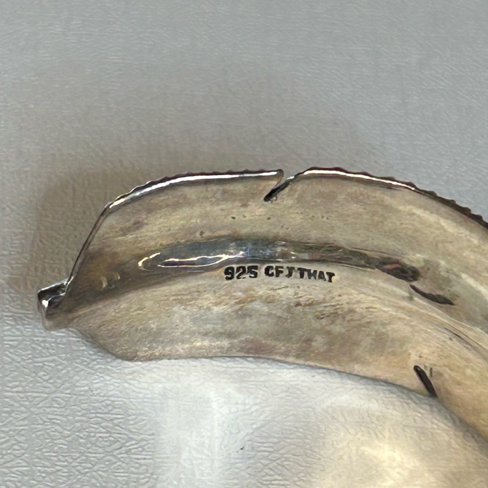 Solid Sterling Silver 925 Feather Cuff Bracelet S… - image 6
